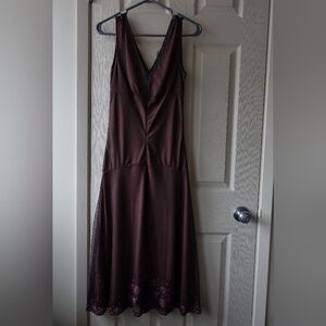 RW&CO. Y2k Sexy Lace Deep Plum V-Neck Midi Dress